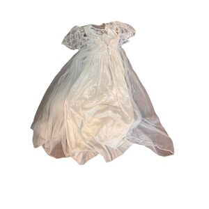 VTG  2 Piece Set Sheer Robe Gown Lingerie Sz M Nylon Triangle Bridal Peignoir